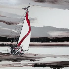 Louise Schofield – Sailing Red II. Original Artwork. Hand Signed